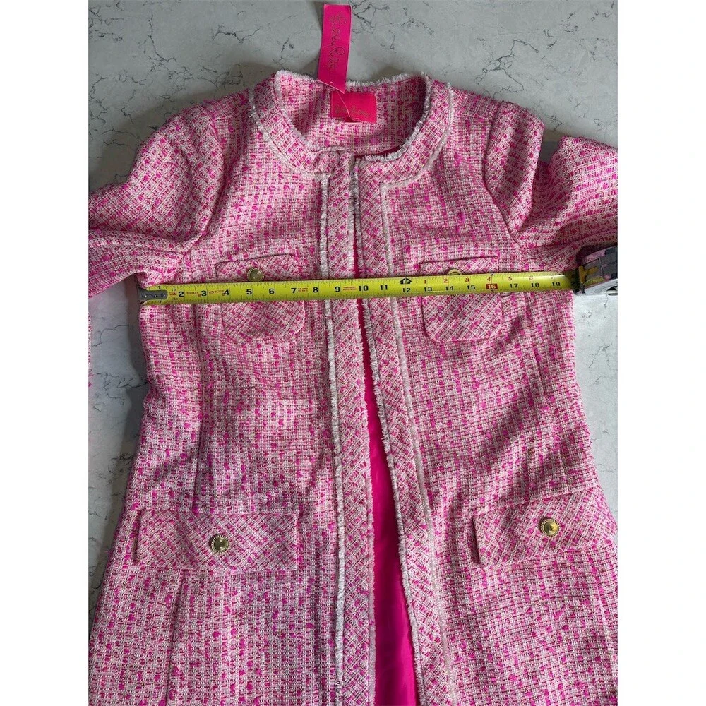 Lilly Pulitzer Dashielle Tweed Jacket Pink‎ Palms women’s  Size 4 - Picture 5 of 17